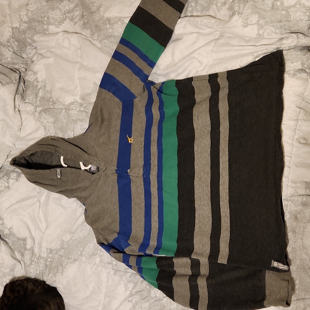 LRG Lifted Research Group 1/4 Button Down Stripe Pullover Hoodie Shirt Y2K